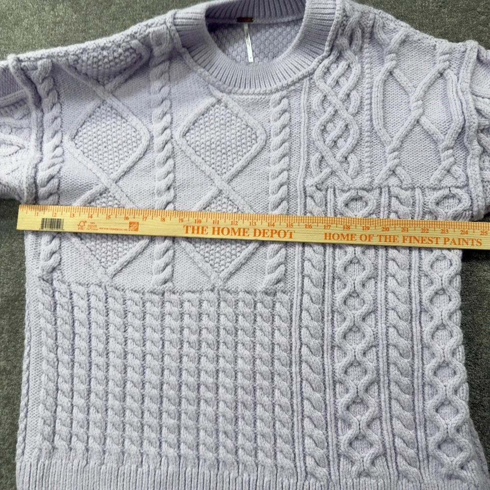 Free People On A Boat Sweater Womens Medium Lilac Lavender Cable Knit Patchwork